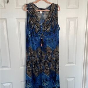 The Pyramid Collection Sleevess Long Maxi Blue and Brown Dress Size 2X